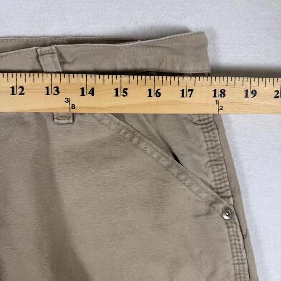 Wrangler Carpenter Pants Mens 36x30 Tan Canvas Distressed Thrashed Workwear - Picture 3 of 11